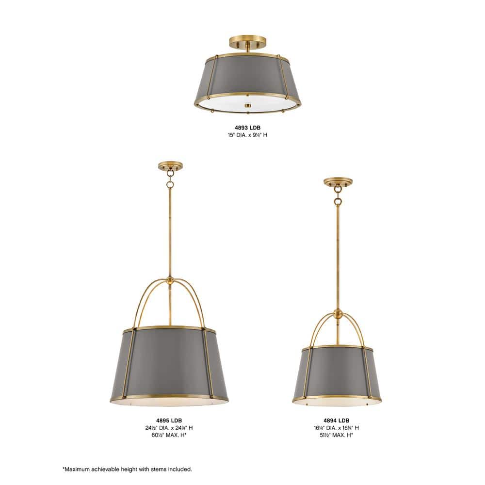 Matte Grey and Lacquered Dark Brass Drum Pendant Light