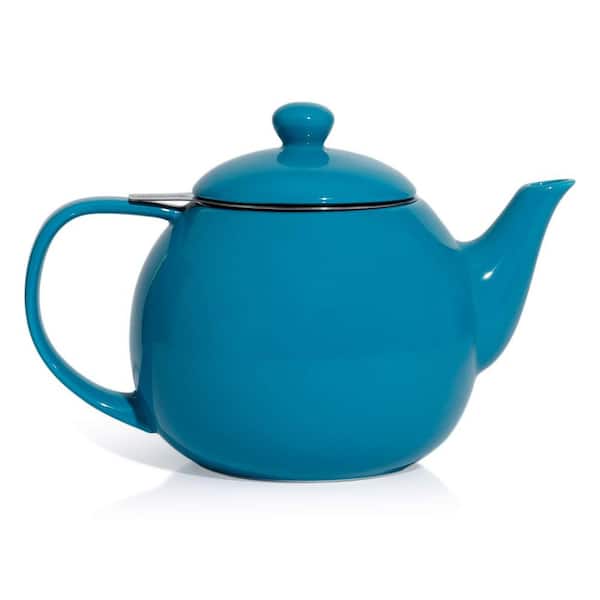3-Cup Porcelain Tea Pot with Removable Stainless Steel Infuser, 27 oz. Tea Pots for Loose Tea, Steel Blue