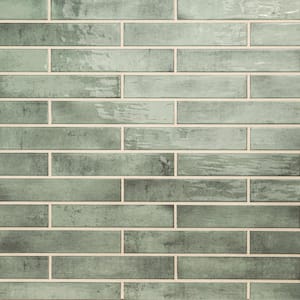 Take Home Tile Sample-Stella Emerald 2 in. x 10 in. Green Glossy   Ceramic Subway Wall Tile