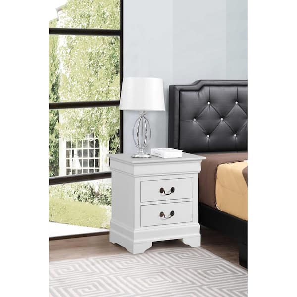 AndMakers Louis Philippe 2-Drawer White Nightstand (24 in. H X 22 in. W X 16 in. D)
