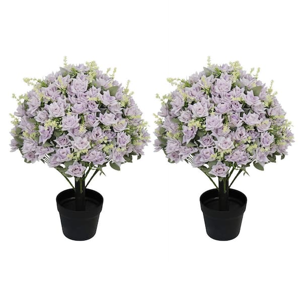 24in.Purple Artificial Rose Topiary in Black Pot ,Faux Silk Flower for Indoor, Outdoor, Spring, Summer Decor(Set of 2)