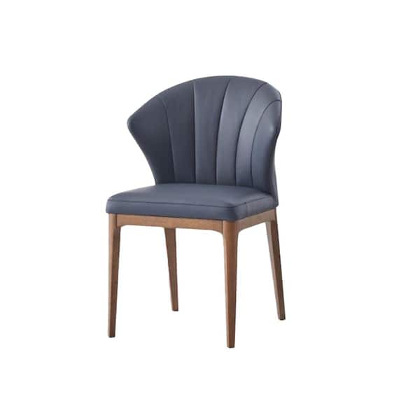 Acme Furniture Seraphyne Slate Leather and Walnut Finish Leather Side Chair Set of 2 with No Additional Features