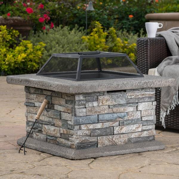 Square Natural Stone Fire Pit, Wood Burning Stone Fire Pit