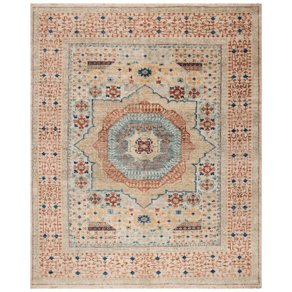 Samarkand 9 ft. x 12 ft. Ivory/Rust Medallion Area Rug