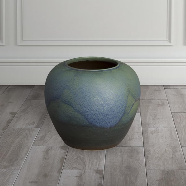 19.5 in. H Round Porcelain Vase in Verdigris