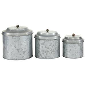 Silver Metal Galvanized Decorative Jars (Set of 3)
