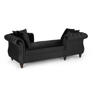 Sonne Black and Dark Brown Velvet Tufted Tete-a-Tete Chaise Lounge with Accent Pillows