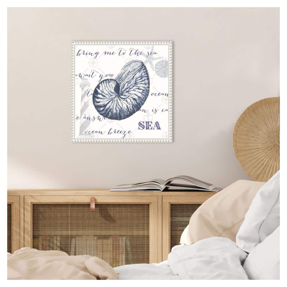Nautical White and Blue Beaded Framed Canvas Wall Art