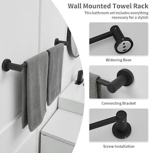 5-Piece Bath Hardware Set with Towel Bar Towel Ring Towel Hook Toilet Paper Holder in Matte Black