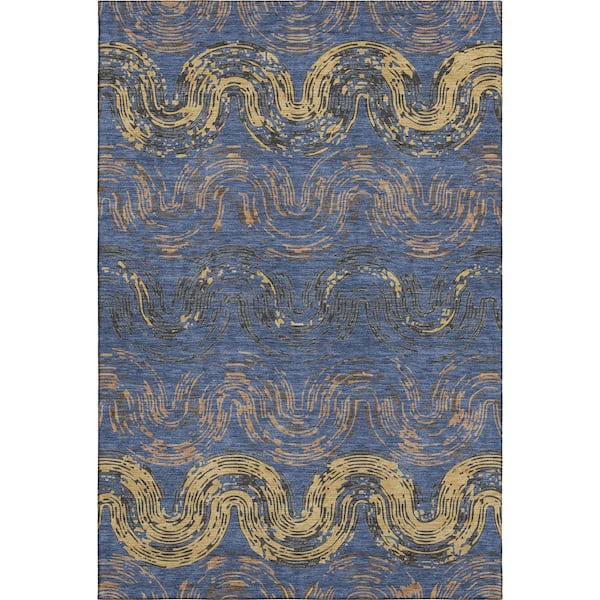 Mayfield Premium Machine Washable Abstract AMF2461 Navy 8 ft. x 10 ft. Area Rug