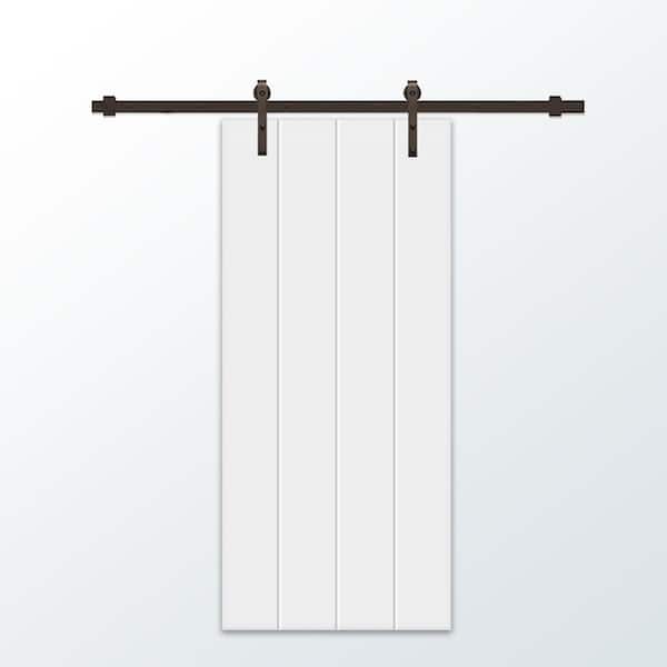 CALHOME 30 in. x 80 in. White Painted Composite MDF Paneled Interior Sliding Barn Door with Hardware Kit