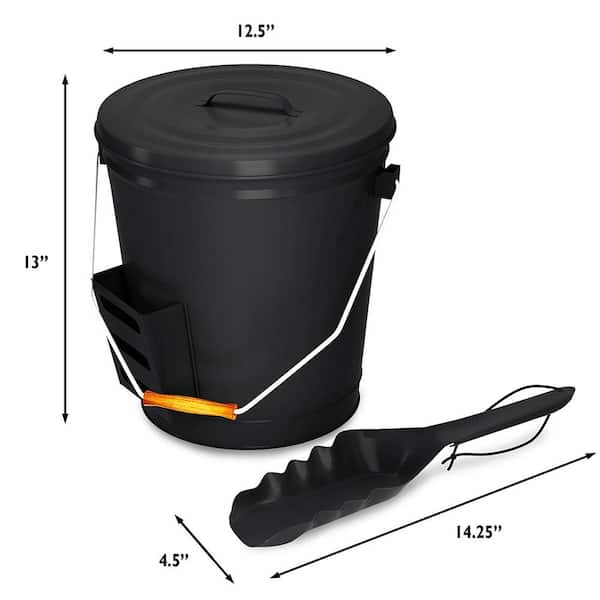 Home-Complete 4.75 gal. Ash Bucket with Lid and Shovel, Black
