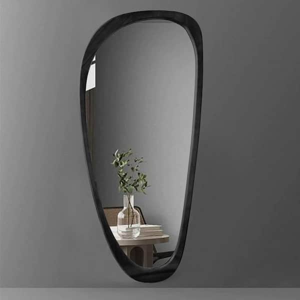 22 in. W x 48.1 in. H Irregular Black Natural Solid Wood Frame Decorative Mirror