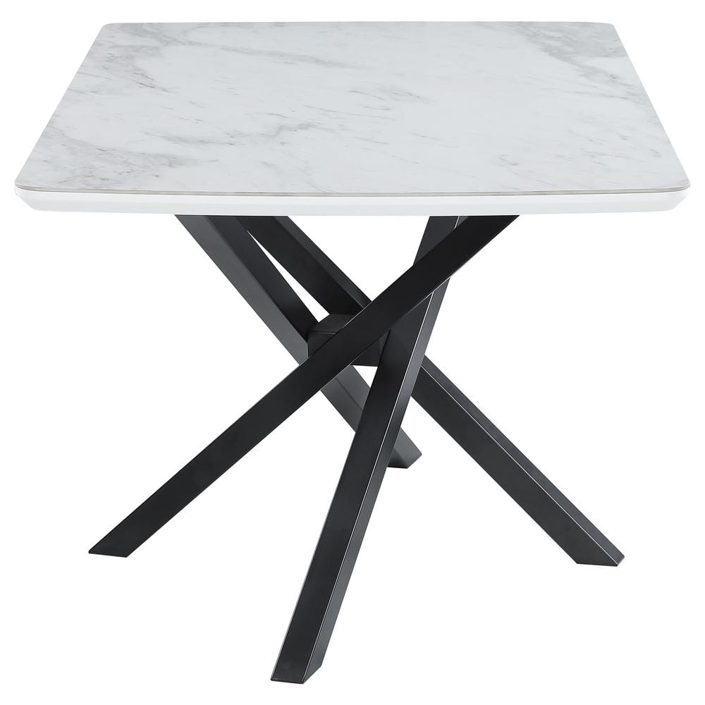 Contempo Chic Black & White Marble Ceramic 63" Dining Table