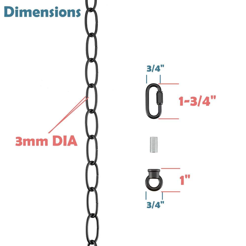 Matte Black Heavy Duty Steel Chain with Quick Link Connector, 6 Feet