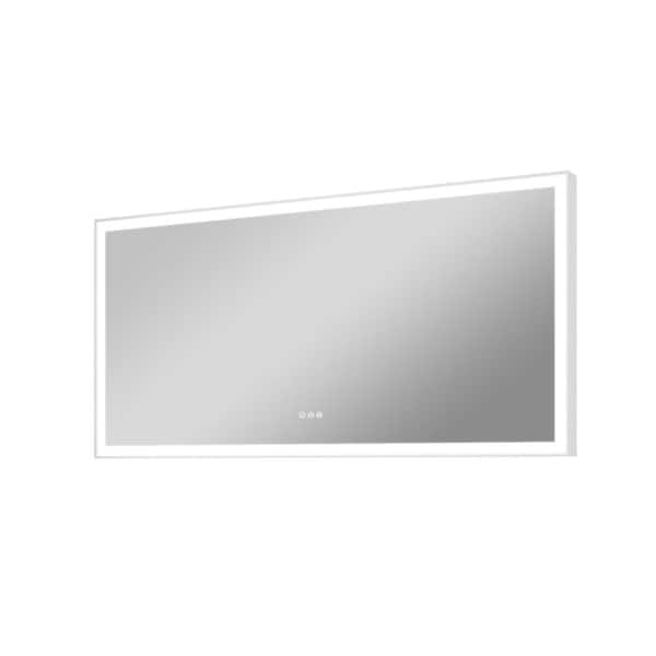 FORCLOVER 84 in. W x 42 in. H Rectangular Framed Anti-Fog Dimmable Wall Mounted LED Bathroom Vanity Mirror in White