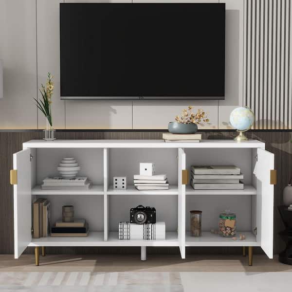 White TV Stand Fits TV's up to 75 in. with Adjustable Shelves and Storage Sideboard Cabinet