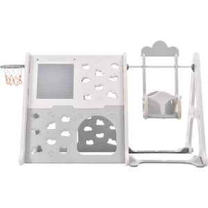 Gray 6-in-1 Toddler Freestanding Climber Playset with Swing