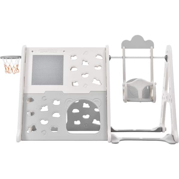 TIRAMISUBEST PPXY300100AAE Gray 6-in-1 Toddler Freestanding Climber Playset with Swing - 1