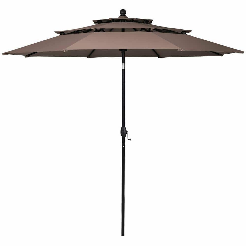 10 ft. Aluminum Double Vented Cantilever Solar Tilt Half Patio Umbrella in 