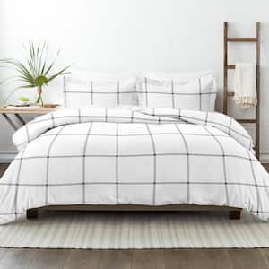 Gray Grid Print 3-Piece Twin/Twin Extra Long Duvet Cover Set