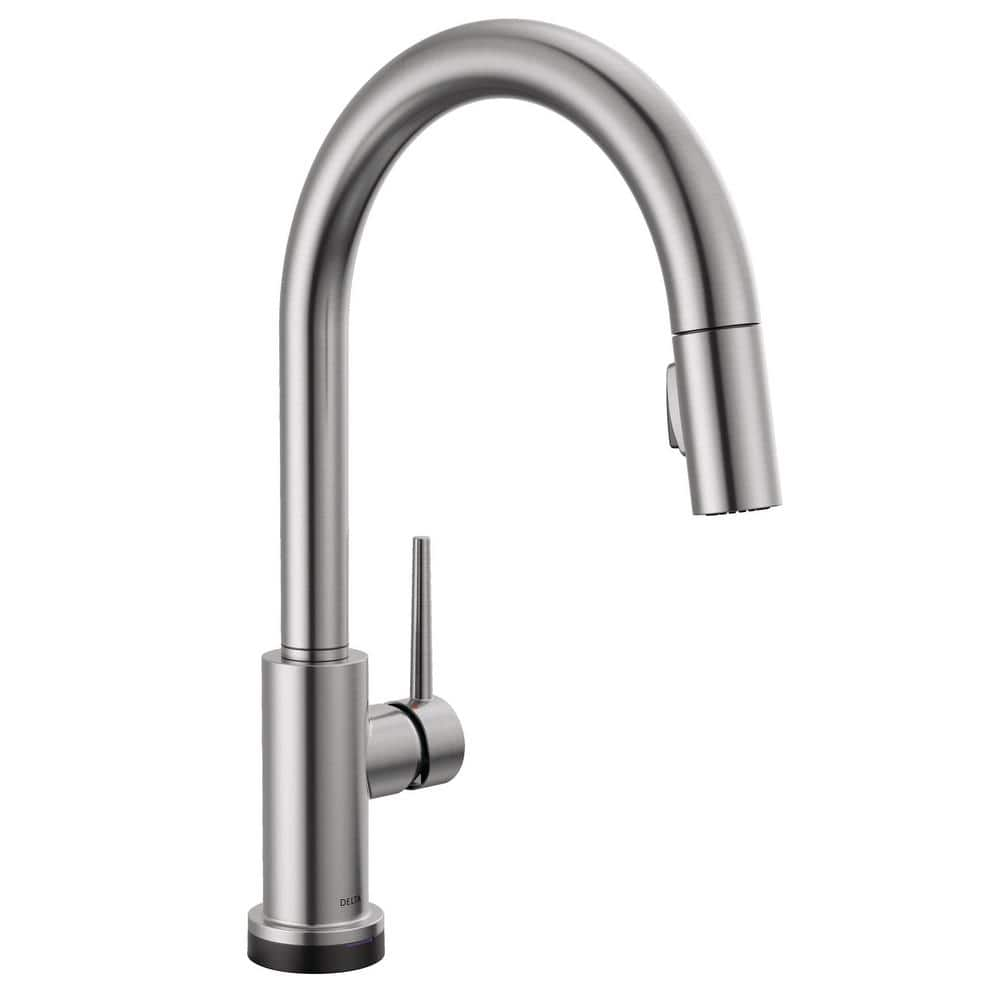 Delta Trinsic Single Handle Pull Down Sprayer Kitchen Faucet With Touch2o Technology In Arctic 9256