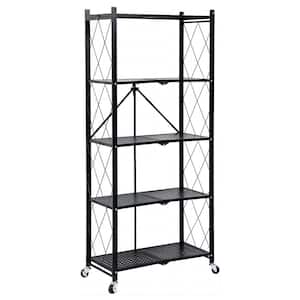 5-Tier Heavy Duty, Foldable Metal Rack Storage Shelving Unit with Wheels, Organizer Hold up to 1250 lbs. Capacity, Black
