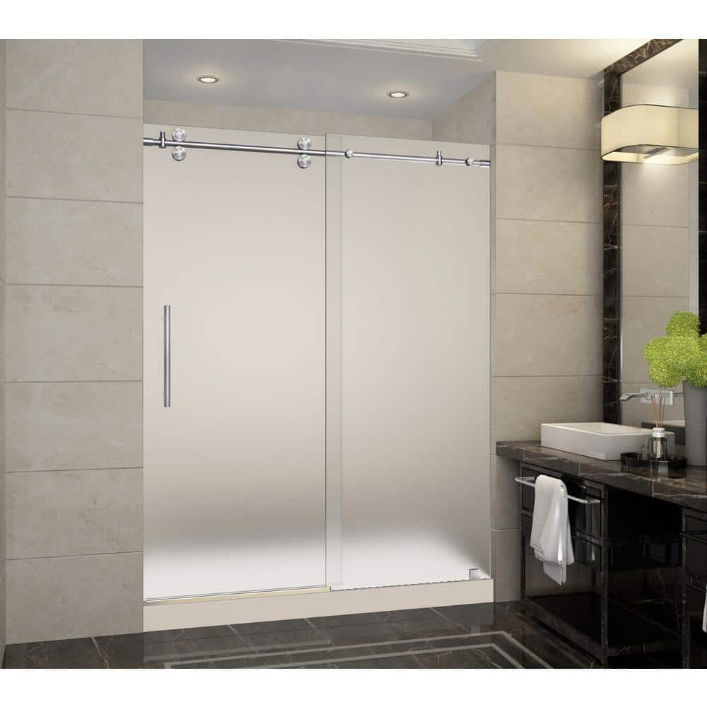 Langham 60" Stainless Steel Frameless Sliding Shower Door with Frosted Glass