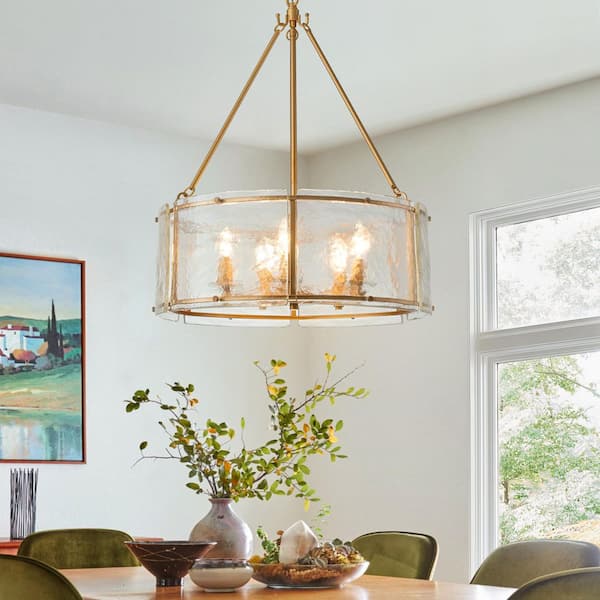 Chloe 5-Light Gold Modern Chandelier Water Grained Glass