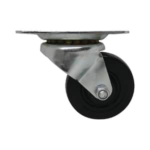 4 in. Black Soft Rubber and Steel Swivel Plate Caster with 225 lbs. Load Rating