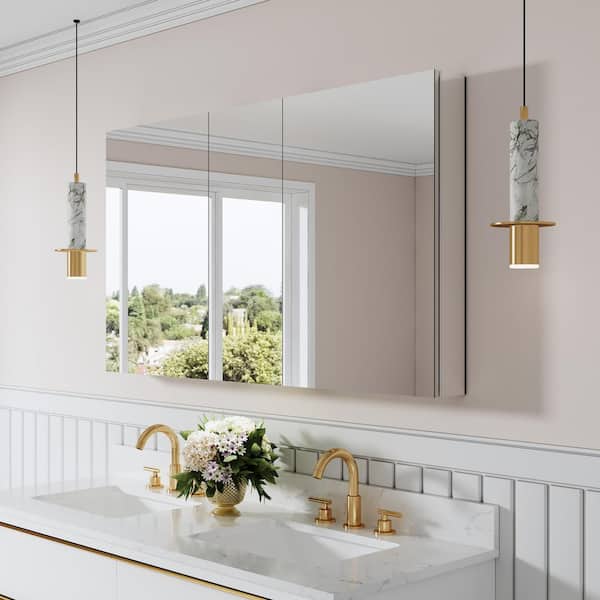 Liviza Combo 52 in. W x 30 in. H Rectangular Aluminum Recess/Surface Mount Medicine Cabinet with Mirror, Soft Close Door