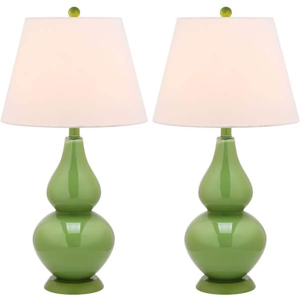 SAFAVIEH Cybil 26.5 in. Fern Green Double Gourd Glass Table Lamp