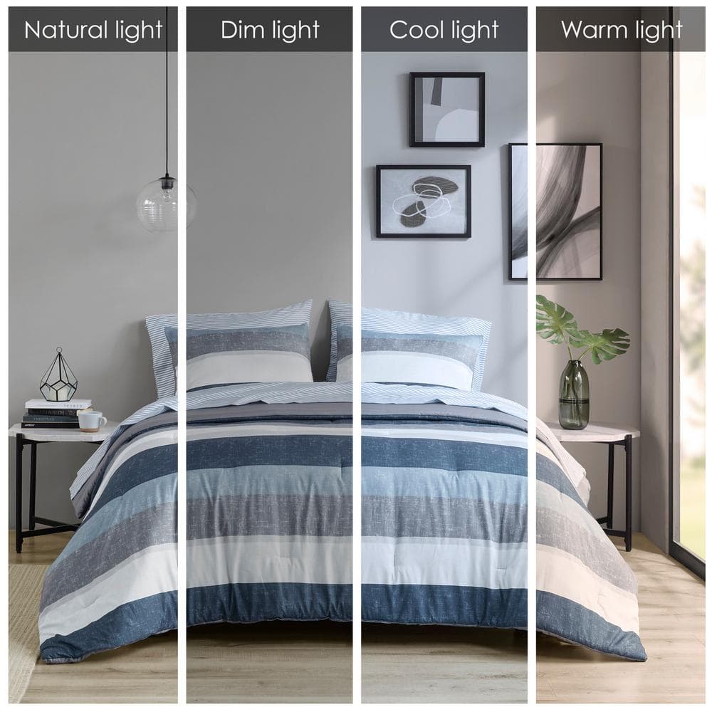 King Blue and Grey Microfiber 7-Piece Bed in a Bag Set