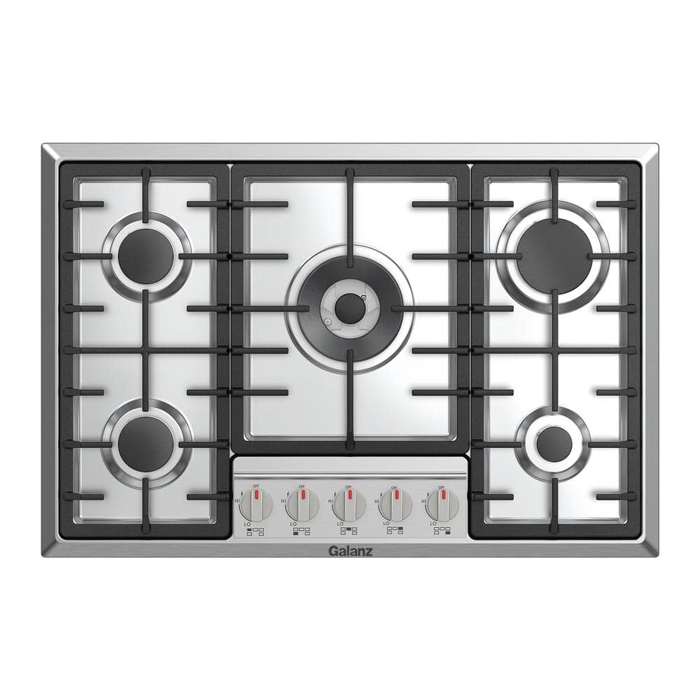 Galanz 30 in. Gas Cooktop in Stainless Steel with 5 Defendi Italian Burners including Triple Ring Power and Simmer Burner, Silver