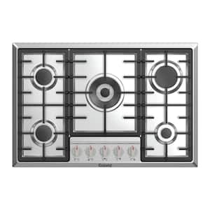 30 in. Gas Cooktop in Stainless Steel with 5 Defendi Italian Burners including Triple Ring Power and Simmer Burner