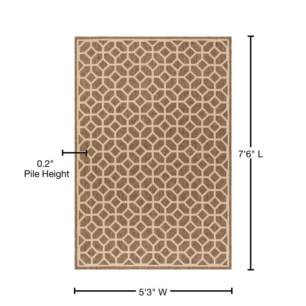 Beige and Cream Geometric Indoor/Outdoor Area Rug