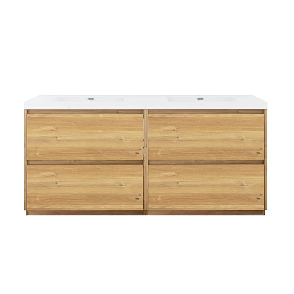 72 in. Freestanding Natural Oak Bath Vanity with White Cultured Marble Top Unassembled