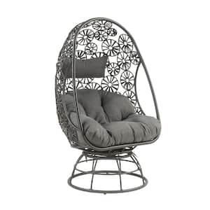 Black Outdoor Patio Lounge Chair & Side Table, Clear Glass, Charcaol Fabric & Black Wicker