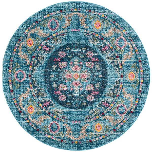 Safavieh Madison Light Blue/Fuchsia 7 ft. x 7 ft. Round Border Area Rug