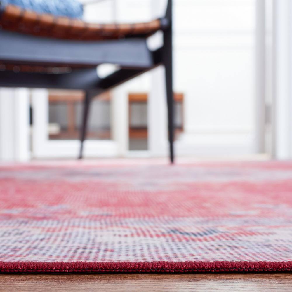 Red and Beige Traditional Washable Synthetic Area Rug, 3' x 5'