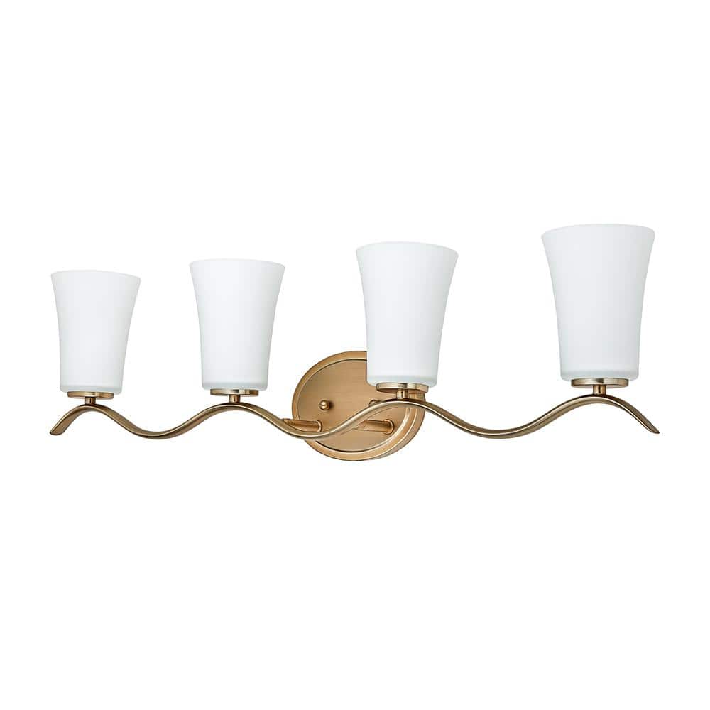 Gold 34.6" Vanity Light with White Glass Shades