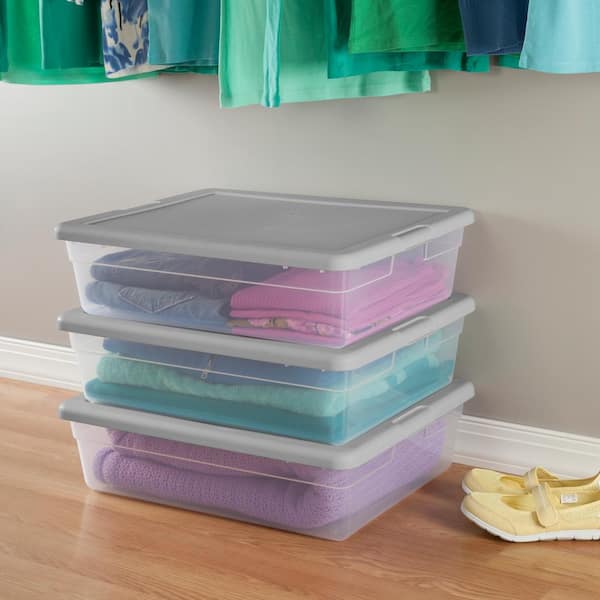 Home Basics Plastic Storage Box With Handle, Clear | Locking Tabs |  Stackable Storage | Easily See Contents (30 Liter Rectangle)