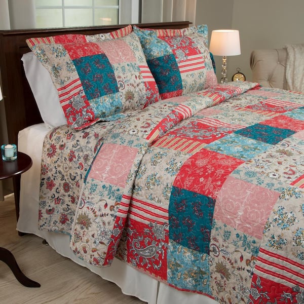 Lavish Home Mallory 3-Piece Red Queen Quilt Set