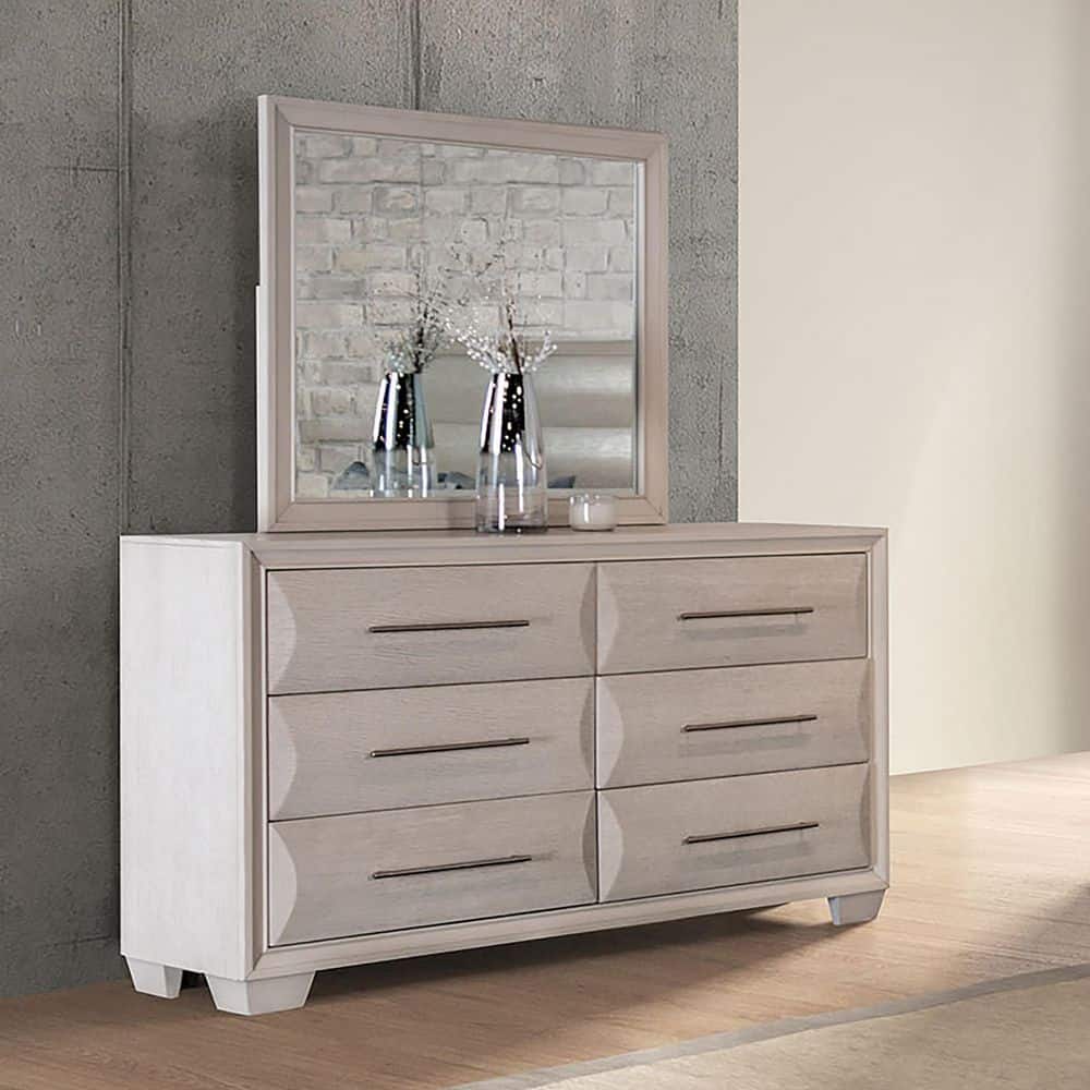 Batem Transitional White Oak 6-Drawer 64 in. Dresser with Mirror price history on PriceWatchPro
