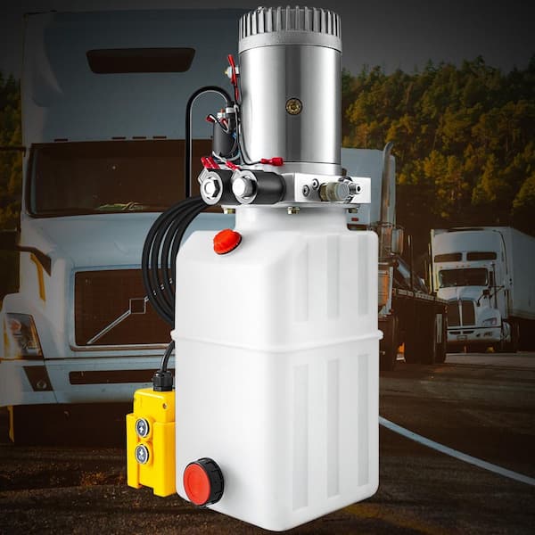Hydraulic Pump 6 Qt. Double Acting Dump Trailer Unloading Repair Plastic Portable Car Lifts 10000 lb. Capacity, White