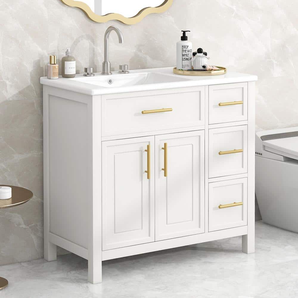 36 in. W x 18.3 in. D x 33.9 in. H Freestanding Bath Storage Vanity in Whit
