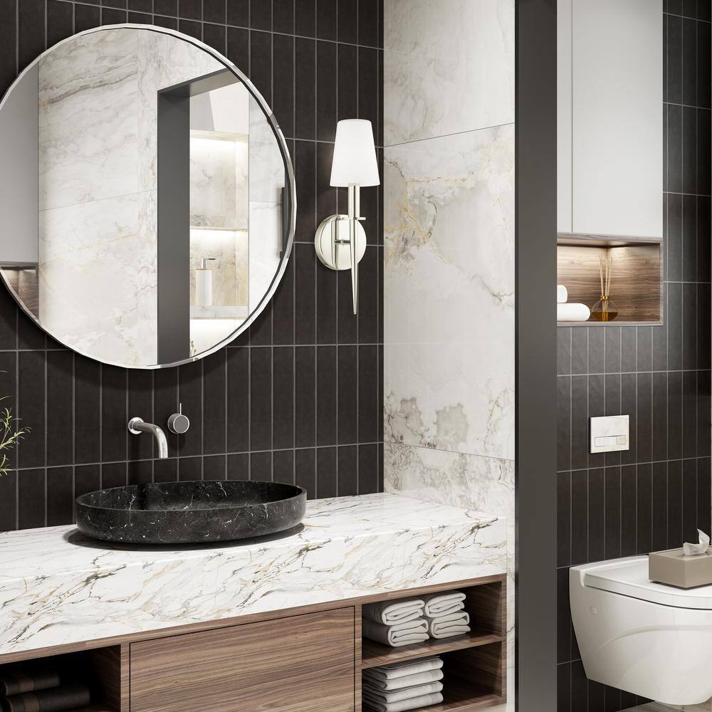 Polished Nickel Wall Sconce with Opal White Glass Shade