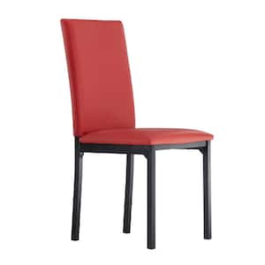 Red Metal Faux Leather Dining Chairs (Set Of 2)