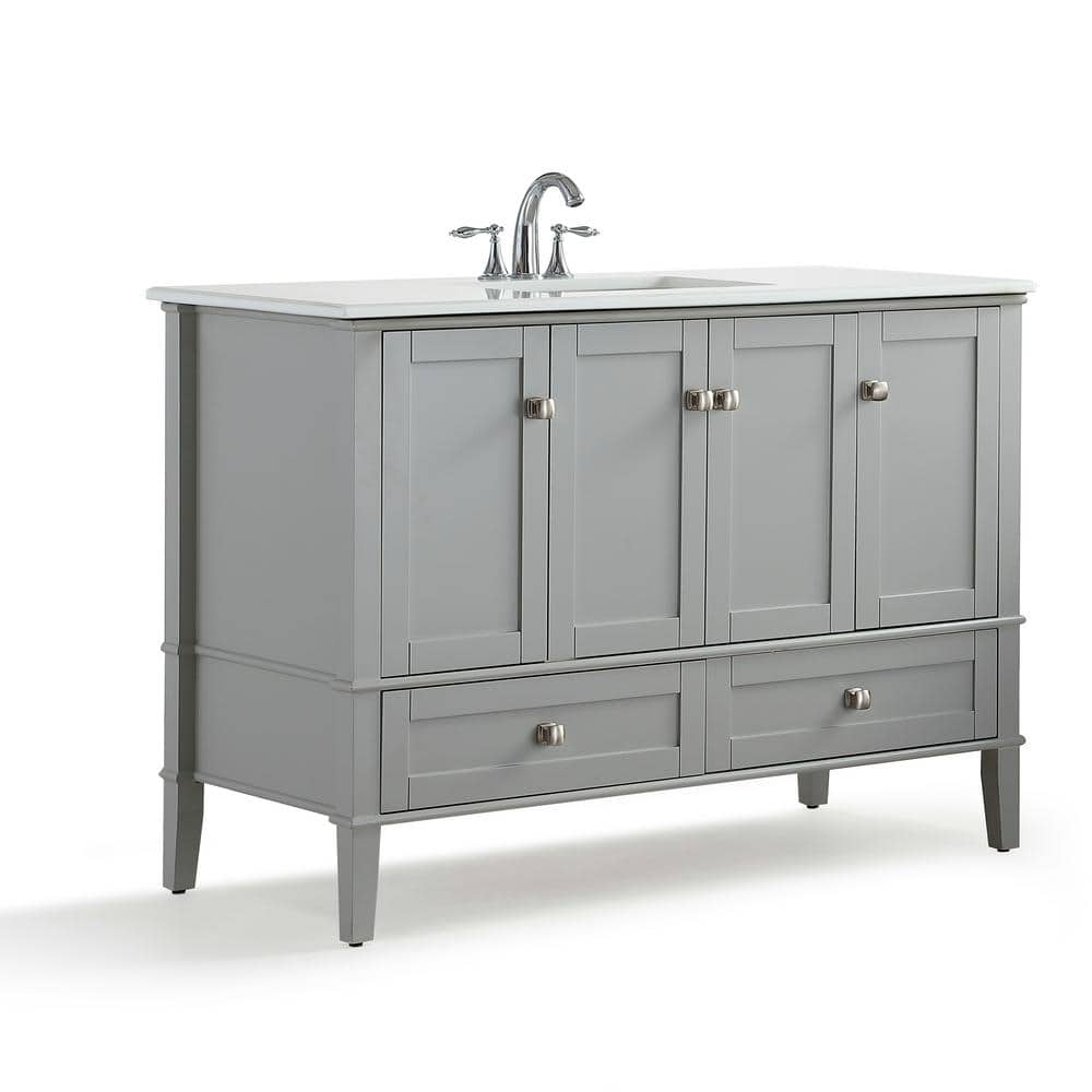 Simpli Home Chelsea 48 In W X 215 In D X 347 In H Bath Vanity In Grey With Quartz Marble Vanity Top In White With White Basin Hhv029gr 48 The Home Depot