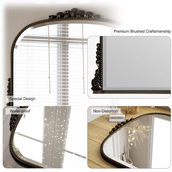 Antique Bronze 36 in. W x 27 in. H Arched Polyurethane Framed with Decoration Antique Vanity Wall Mirror